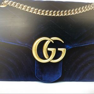 Gucci Velvet Matelasse Medium GG Marmont Shoulder Bag Cobalt Blue